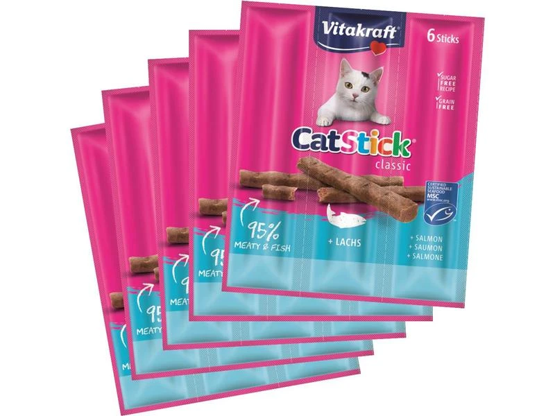 Vitakraft Katzen-Snack Cat-Stick mini Lachs MSC, 5 x 6 Stk. 3 Vitakraft Katzen-Snack Cat-Stick mini Lachs MSC, 5 x 6 Stk.