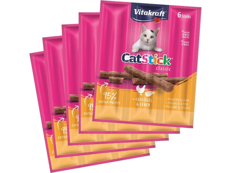 Vitakraft Katzen-Snack Cat-Stick mini Geflügel & Leber, 5 x 6 Stk. 3 Vitakraft Katzen-Snack Cat-Stick mini Geflügel & Leber, 5 x 6 Stk.