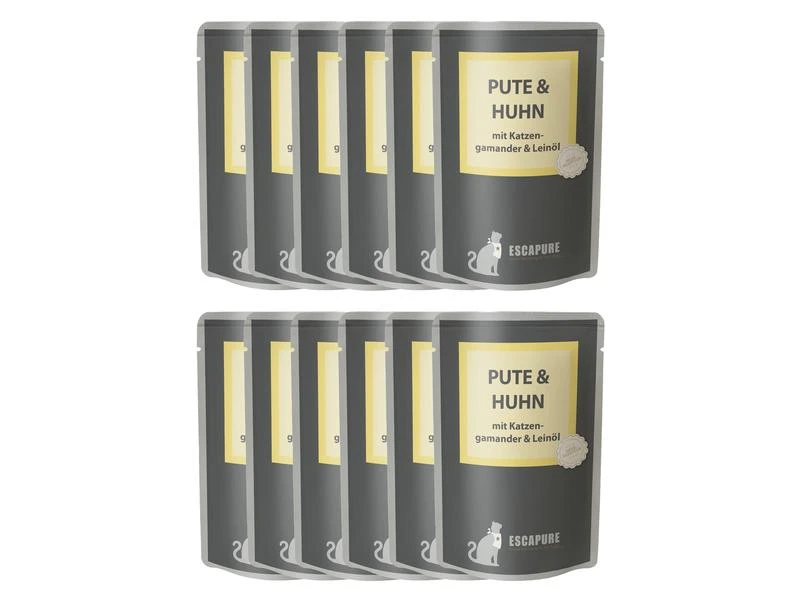 Escapure Nassfutter Pouch Pute & Huhn, 12 x 100 g 3 Escapure Nassfutter Pouch Pute & Huhn, 12 x 100 g