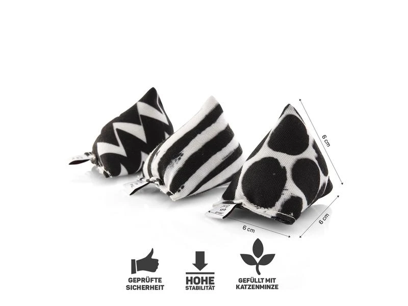 CanadianCat Katzenminze-Spielzeug Mini-Pyramiden, 3er Set, Schwarz-weiss 4 CanadianCat Katzenminze-Spielzeug Mini-Pyramiden, 3er Set, Schwarz-weiss – Bild 2