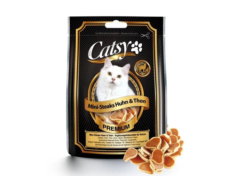 Catsy Katzen-Snack Mini-Steaks Huhn & Thon, 50 g 3 Catsy Katzen-Snack Mini-Steaks Huhn & Thon, 50 g