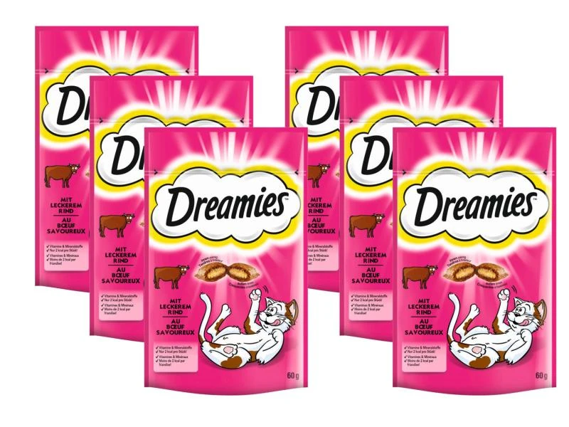 Dreamies Katzen-Snack mit Rind, 6 x 60g 3 Dreamies Katzen-Snack mit Rind, 6 x 60g